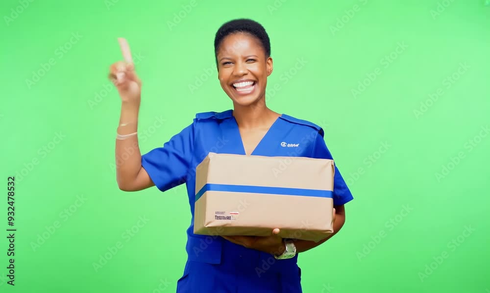 Chroma Green Screen Portrait of Happy Delivery Person with Package Chroma Green Screen Portrait of Happy Delivery Person with Package