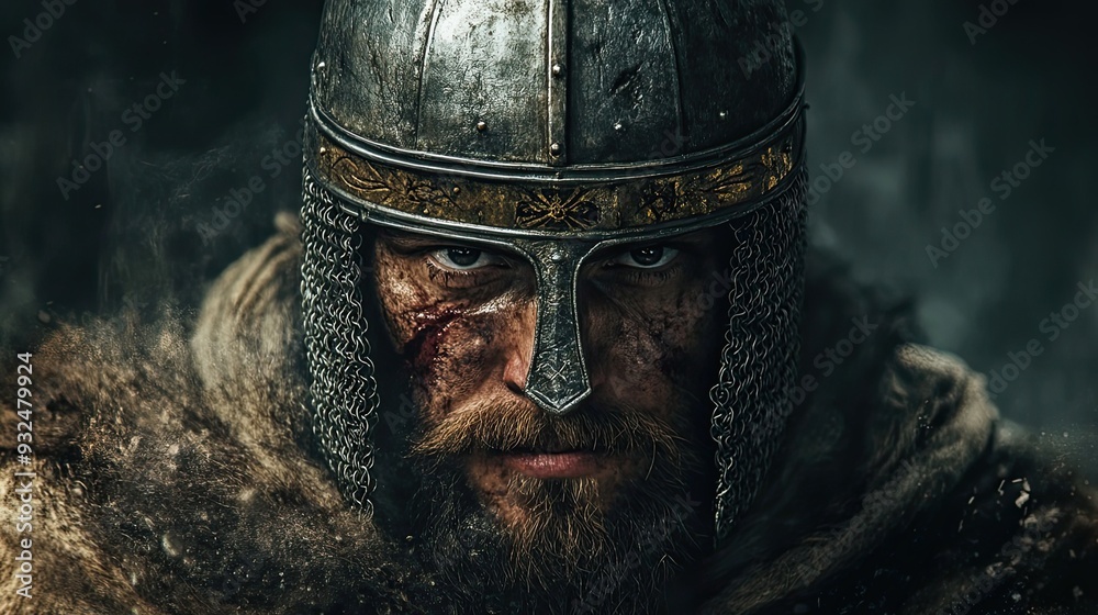 A Close-Up Portrait of a Wounded Medieval Warrior A Close-Up Portrait of a Wounded Medieval Warrior