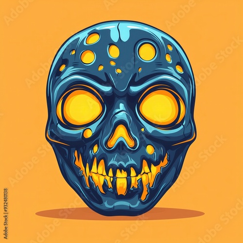 A vibrant and artistic skull featuring bright colors and a distinctive design, perfect for Halloween or spooky themes. photo