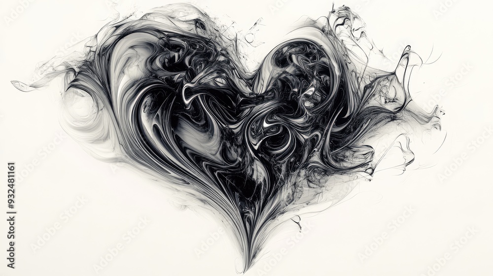 Fototapeta premium Complicated abstract heart design with intertwining shapes, set against a pure white background, intricate and captivating