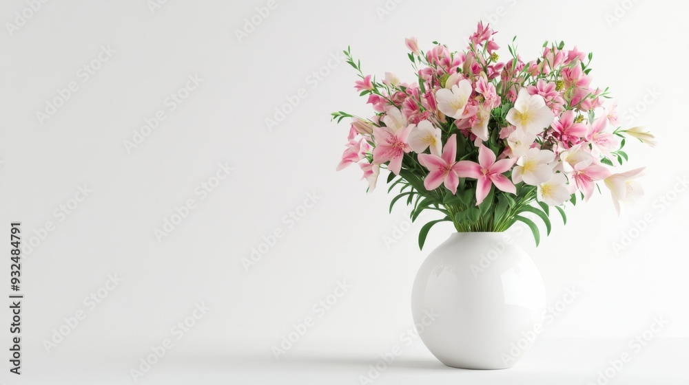 A detailed 3D render of a bouquet of mixed flowers in a ceramic vase, modern and elegant, isolated on white background A detailed 3D render of a bouquet of mixed flowers in a ceramic vase, modern and elegant, isolated on white background