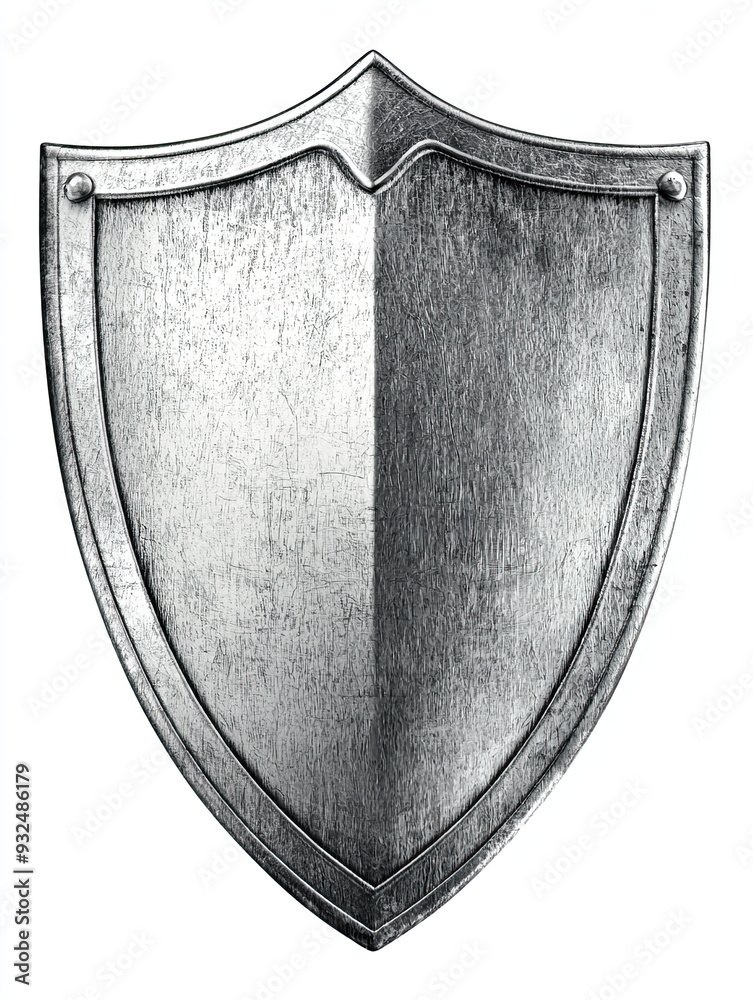 Silver Shield Isolated on White Background – Shiny Metallic Shield with ...