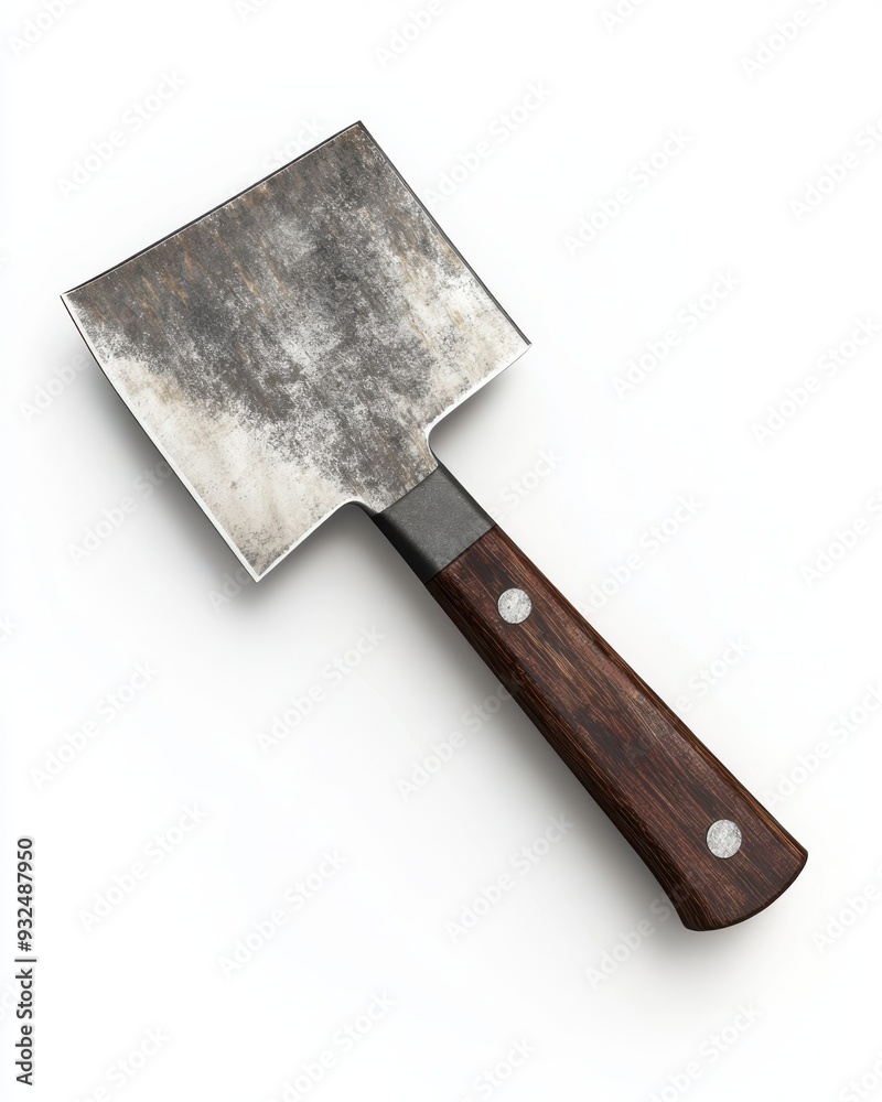 A detailed 3D render of a meat cleaver, sharp and sturdy, isolated on white background A detailed 3D render of a meat cleaver, sharp and sturdy, isolated on white background