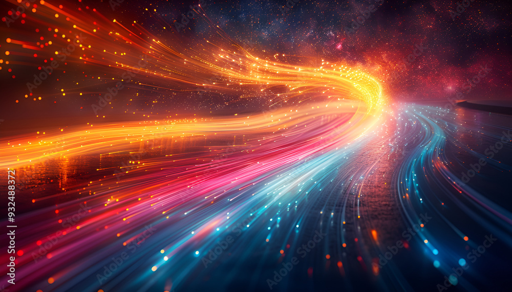 Obraz premium Futuristic speed motion with blue yellow and red rays of light abstract background,