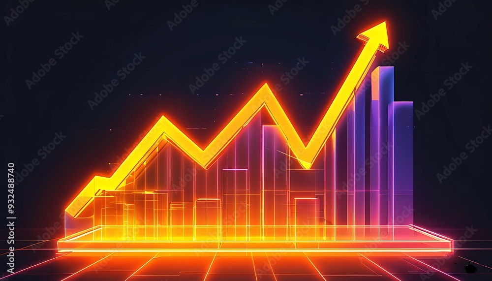 Abstract neon orange business chart with upward trends. Financial growth concept. Dark backdrop with copy space. Vector design. Abstract neon orange business chart with upward trends. Financial growth concept. Dark backdrop with copy space. Vector design.