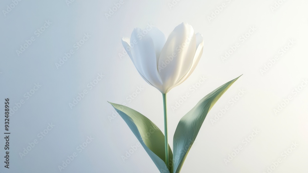 Fototapeta premium A minimalist 3D render of a tulip, elegant and refined, isolated on white background