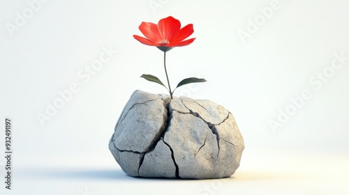 Wallpaper Mural A surreal 3D illustration of a flower growing out of a cracked stone, symbolism of resilience, isolated on white background Torontodigital.ca