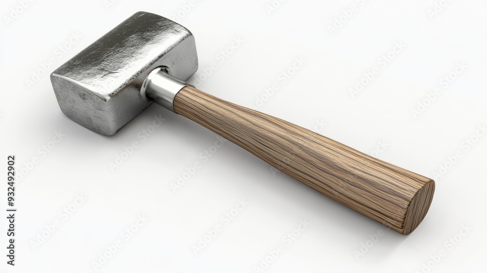 A hyperrealistic 3D render of a meat tenderizer hammer, steel head and wooden handle, isolated on white background A hyperrealistic 3D render of a meat tenderizer hammer, steel head and wooden handle, isolated on white background