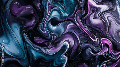 Abstract Pattern of Swirling Lines in Shades of Purple, Blue, and Teal on a Black Background – Modern Digital Art for Creative Projects, Textures, and Dynamic Backgrounds