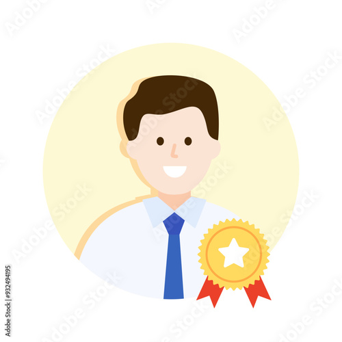 Best employee man. Excellent expert businessman. Success, achievement, performance, award, professional concept. Flat vector character design  isolated illustration.