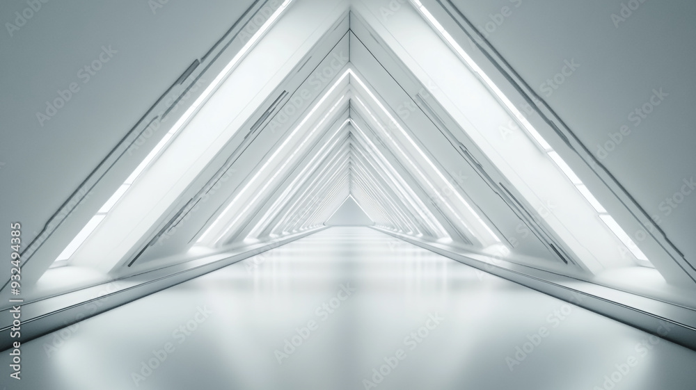 Fototapeta premium A modern, minimalistic corridor with triangular design and bright, even lighting