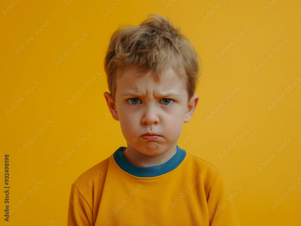 grumpy child boy on a yellow background, funny grumpy children editorial shot. Big frown. Turn that frown upside down grumpy child boy on a yellow background, funny grumpy children editorial shot. Big frown. Turn that frown upside down