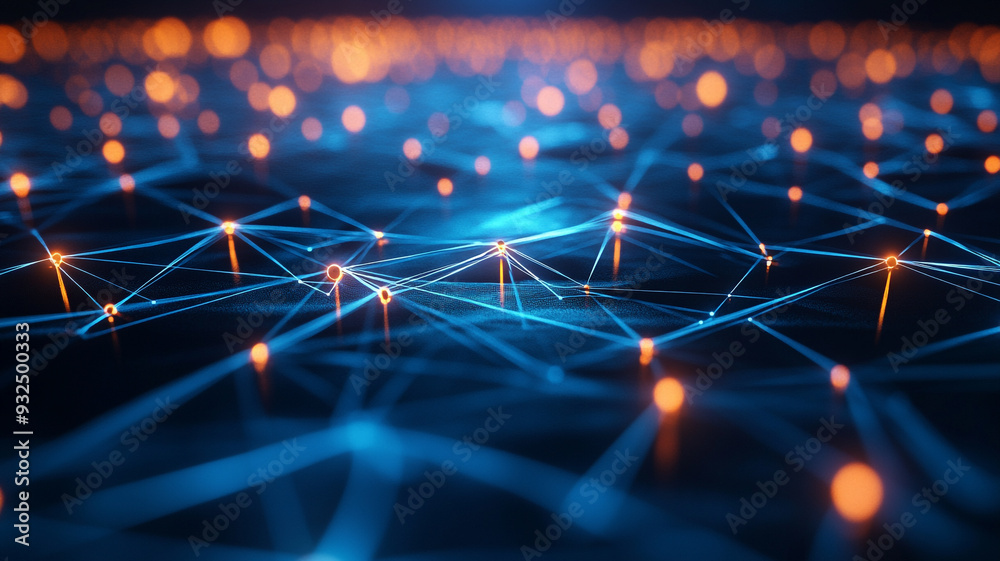 Abstract network connections with glowing points in a dark space Abstract network connections with glowing points in a dark space