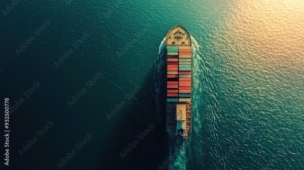 Aerial View of a Cargo Ship Sailing on the Ocean Aerial View of a Cargo Ship Sailing on the Ocean