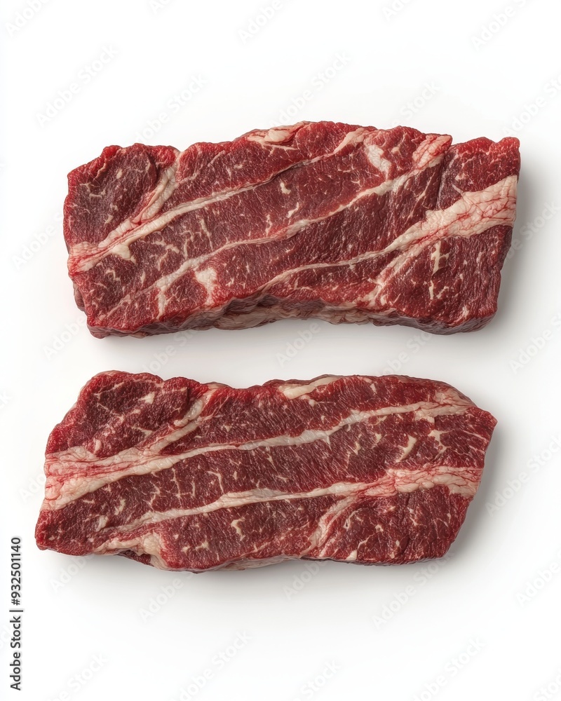 A detailed 3D render of a beef brisket, raw and marbled, ready for cooking, isolated on white background A detailed 3D render of a beef brisket, raw and marbled, ready for cooking, isolated on white background
