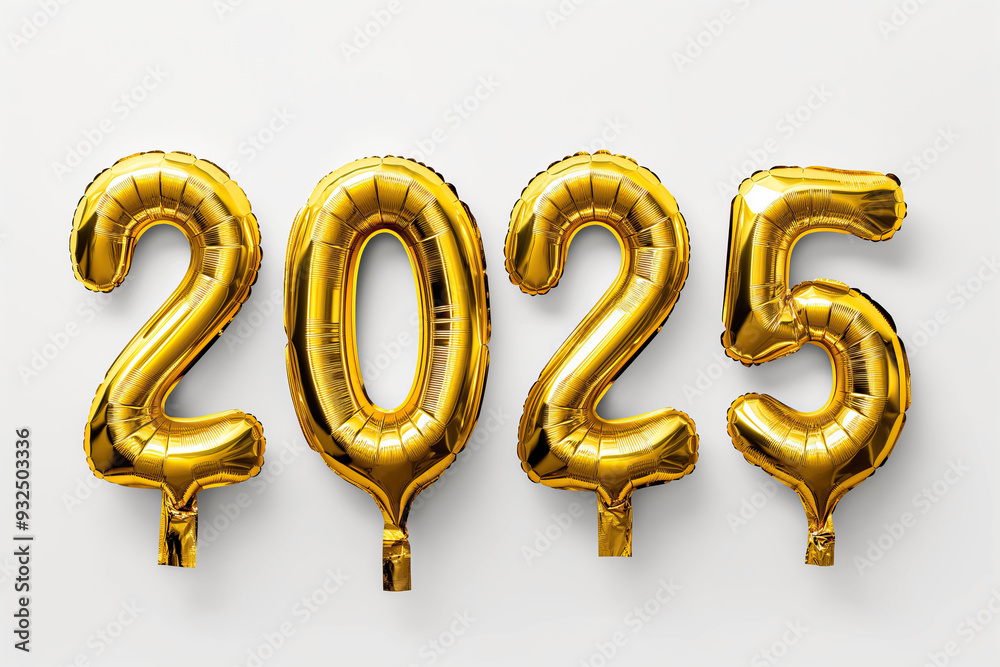 Number 2025 made from golden balloons isolated on white background Number 2025 made from golden balloons isolated on white background