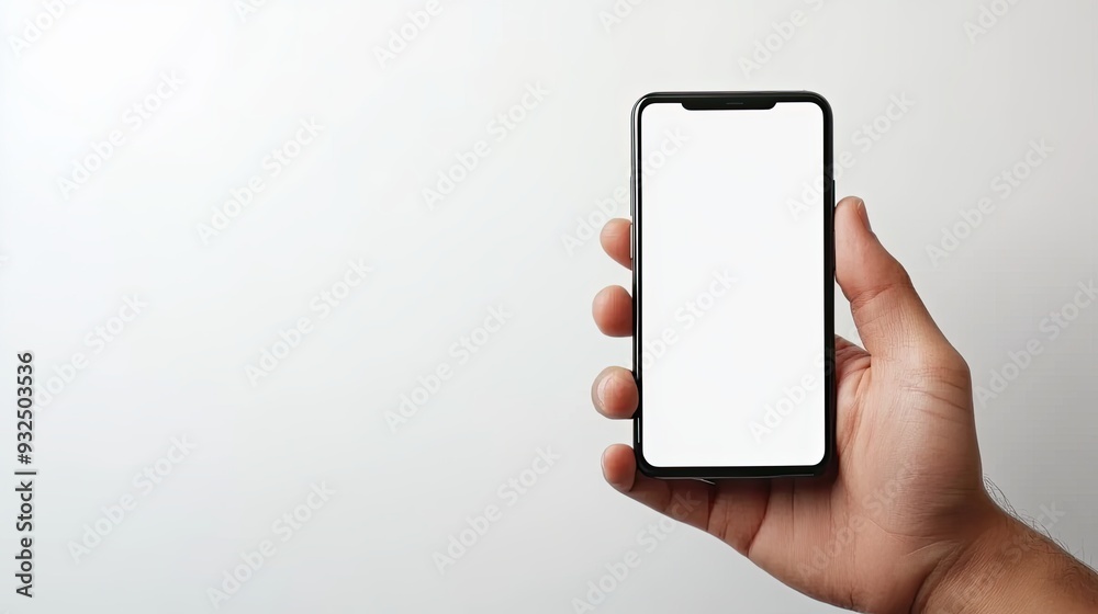 Palm presenting device with white display standing on light surface mockup Palm presenting device with white display standing on light surface mockup