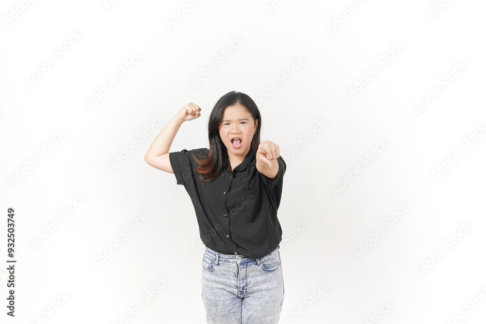 Young Asian woman mad and angry gesture wearing Black t-shirt and jeans isolated on white background Young Asian woman mad and angry gesture wearing Black t-shirt and jeans isolated on white background
