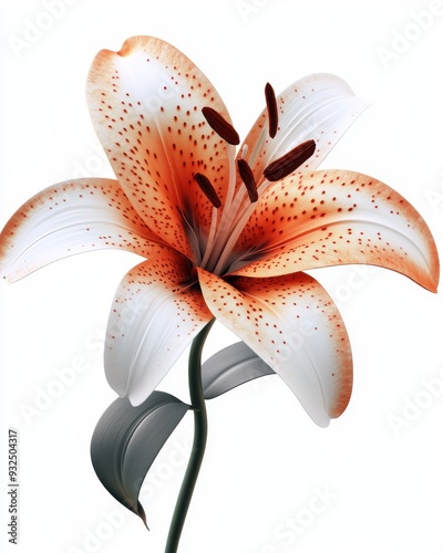 A detailed 3D render of a lily in full bloom, elegant and pure, isolated on white background photo