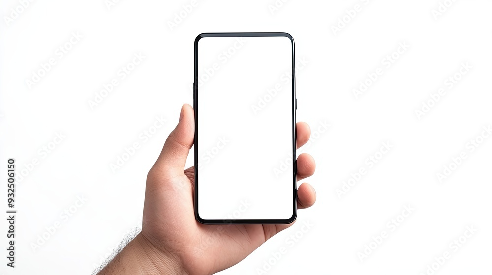 Person operating mobile blank display bezel-free mockup Person operating mobile blank display bezel-free mockup