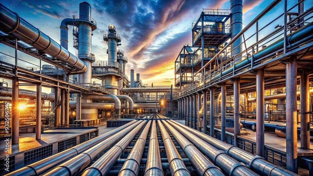 Large oil and gas pipelines in an industrial oil refining facility , Oil, gas, pipelines, refinery Large oil and gas pipelines in an industrial oil refining facility , Oil, gas, pipelines, refinery