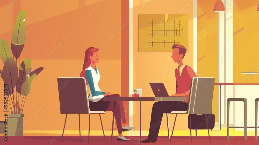 View of an executive coaching session flat design front view career development theme animation Tetradic color scheme View of an executive coaching session flat design front view career development theme animation Tetradic color scheme