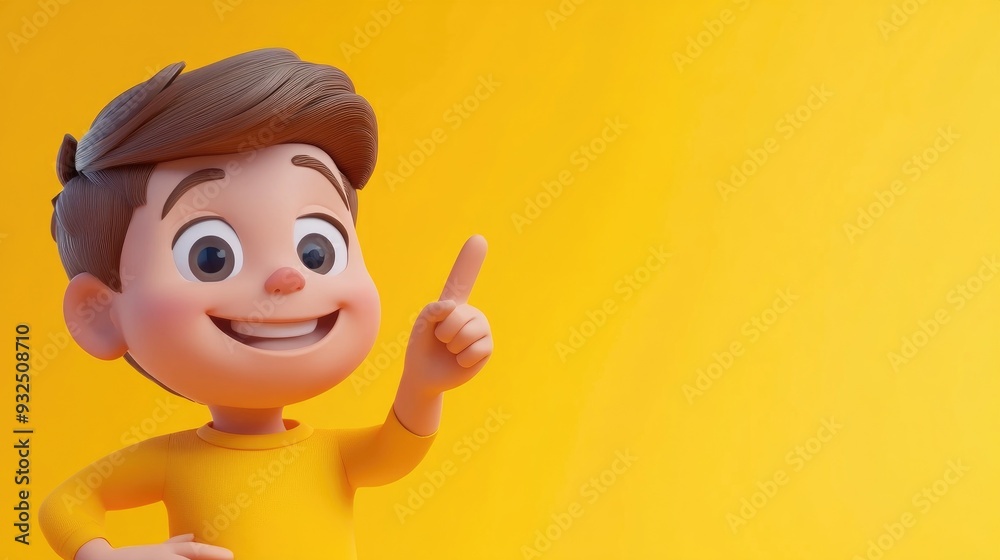 3D Cartoon Character Pointing at Something on Bright Background 3D Cartoon Character Pointing at Something on Bright Background