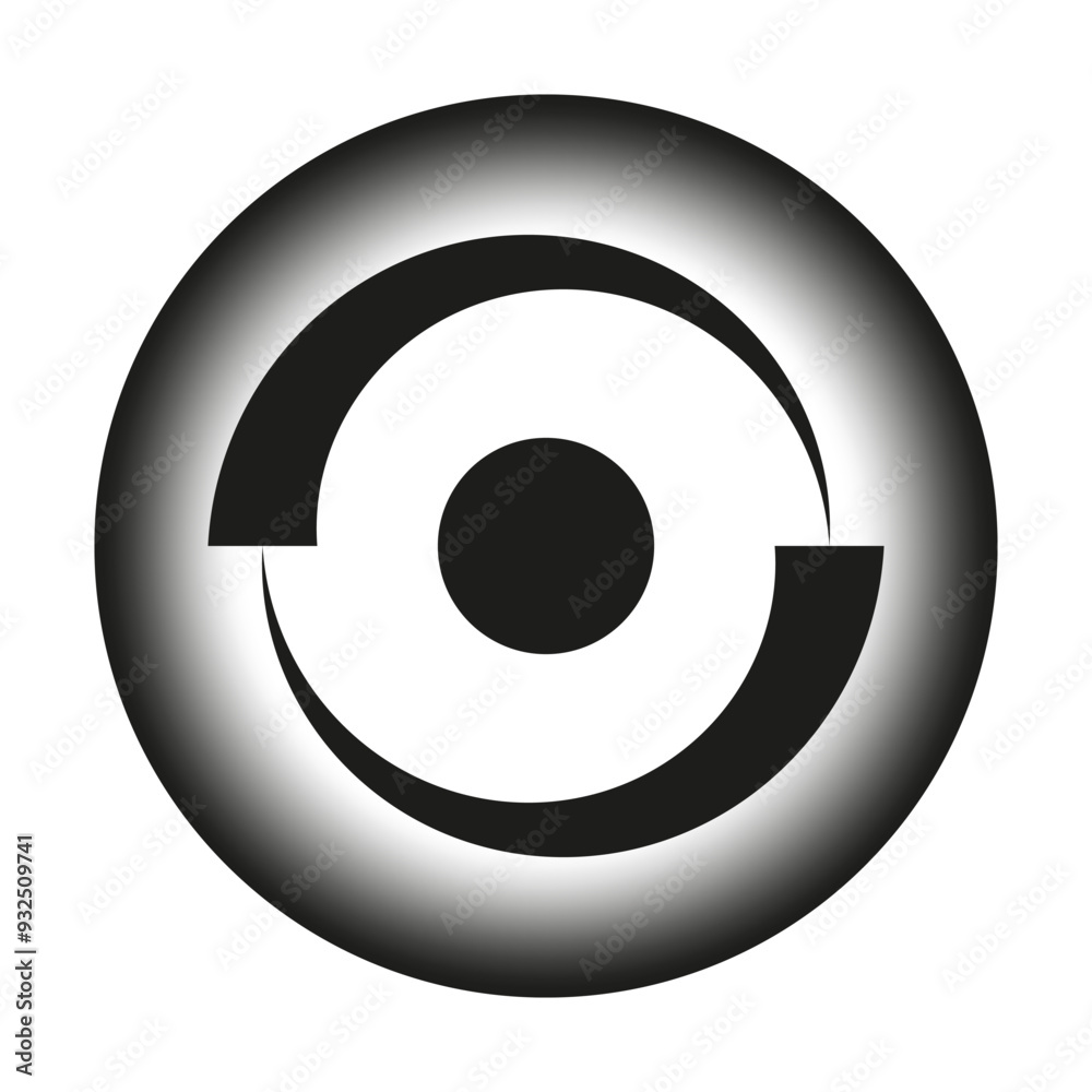 Abstract circular icon. Central circle focus. Gradient black and white. Vector symbol.