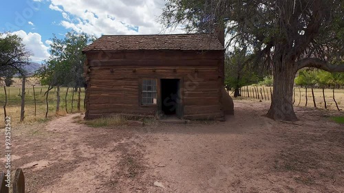 Aerial Grafton pioneer ghost town second wifes home Utah 1. Outside of Zion National Park in Utah. Settled in 1859 by Mormon pioneers. Homes and church school. Virgin river. Historic. photo