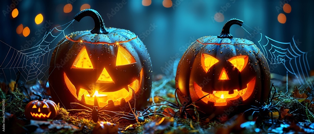 Halloween card where the top border is lined with 3D pumpkins and 2D spider webs that stretch across the top leaving the entire bottom half blank ensuring ample space for writing Halloween card where the top border is lined with 3D pumpkins and 2D spider webs that stretch across the top leaving the entire bottom half blank ensuring ample space for writing
