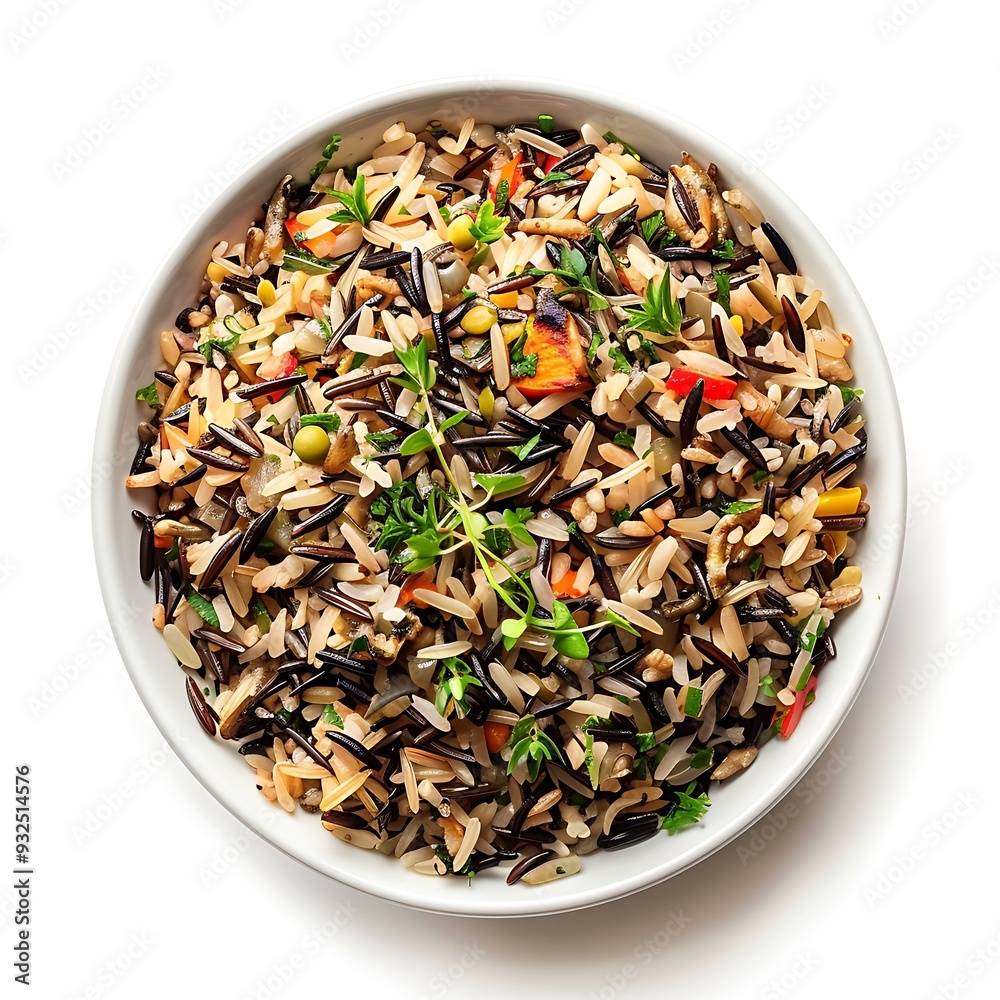 bowl of mixed wild rice isolated on white background top view bowl of mixed wild rice isolated on white background top view