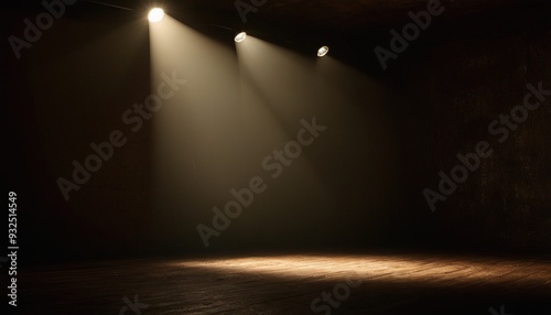 Wooden stage illuminated by spotlight against dark backdrop background 28