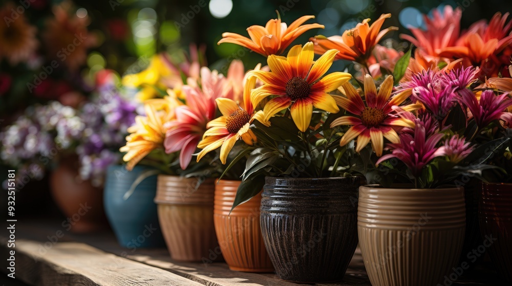 Gardening Concept. Garden Flowers and Plants on a Sunny Background Gardening Concept. Garden Flowers and Plants on a Sunny Background