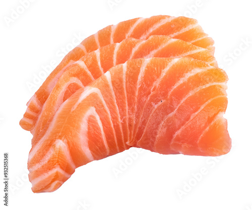 three pieces of raw fish salmon sashimi isolated macro in close-up