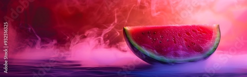 Watermelon and smoke on a dark background Banner with copy space