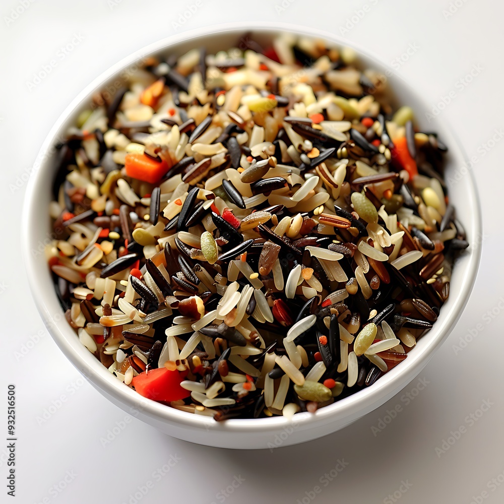 bowl of mixed wild rice isolated on white background top view bowl of mixed wild rice isolated on white background top view