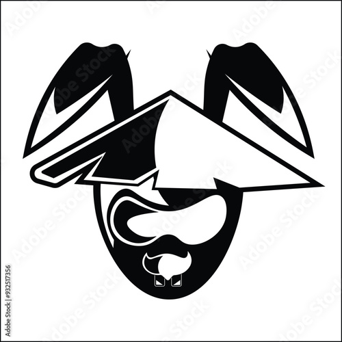 vector design illustration of a rabbit ninja silhouette in black and white. suitable for logos, icons, posters, advertisements, banners, companies, t-shirt designs, stickers, websites.