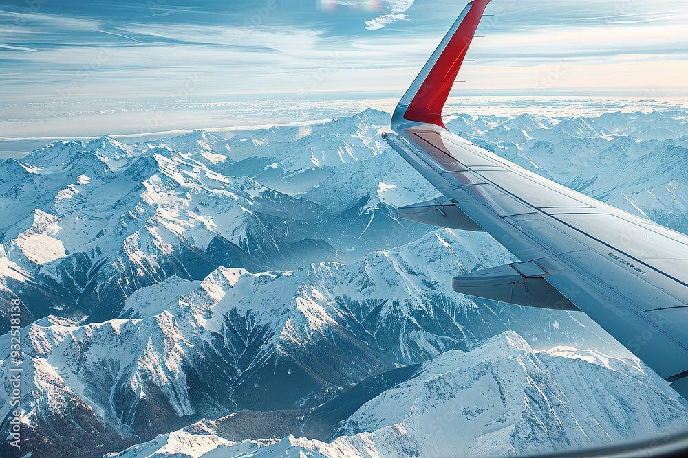 Fototapeta premium Panoramic Mountain Flight with Snow-Capped Peaks
