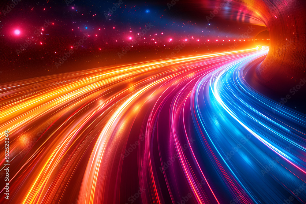 Long exposure light trails on road at night, Colorful light lines with motion effects high speed light, Colorful light trails on road. Long exposure light trails on road at night, Colorful light lines with motion effects high speed light, Colorful light trails on road.