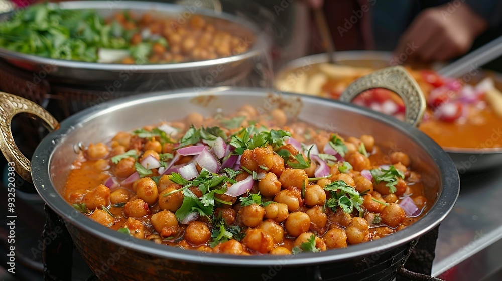 Close-up of a Bowl of Chickpeas with Onions and Cilantro Close-up of a Bowl of Chickpeas with Onions and Cilantro