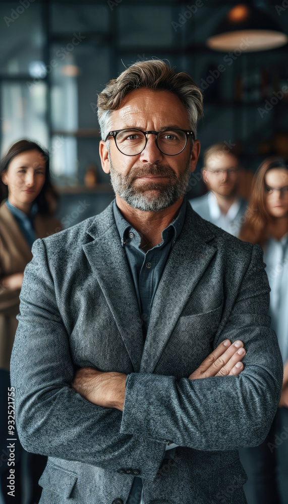 A confident business man team stands united with arms crossed representing leadership collaborate
A confident business man team stands united with arms crossed representing leadership collaborate