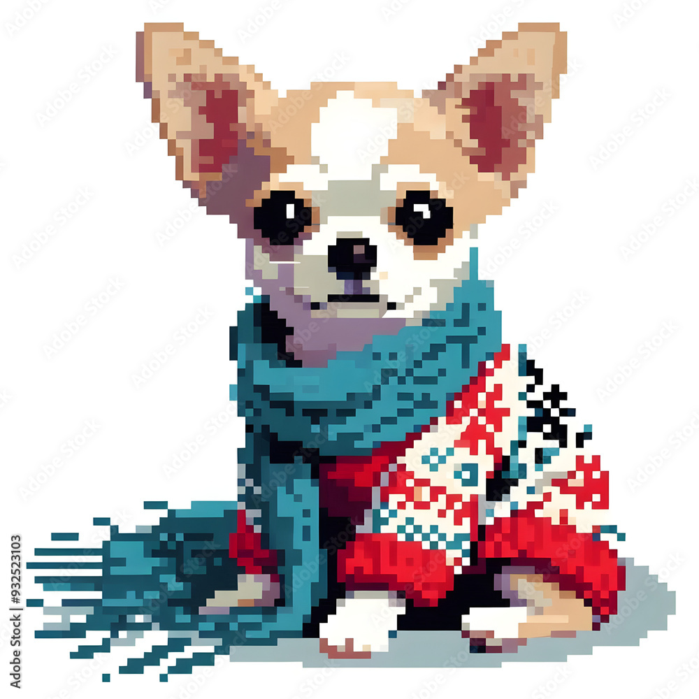 Fototapeta premium 흰 배경, 치와와, 픽셀아트 (White background, Chihuahua, pixel art)