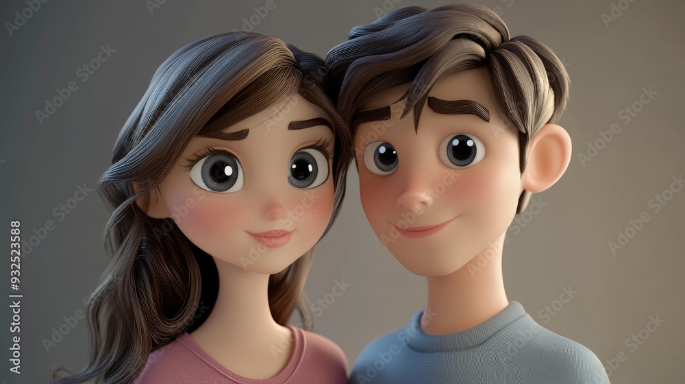 3D Cartoon Closeup of a Adorable Young Couple