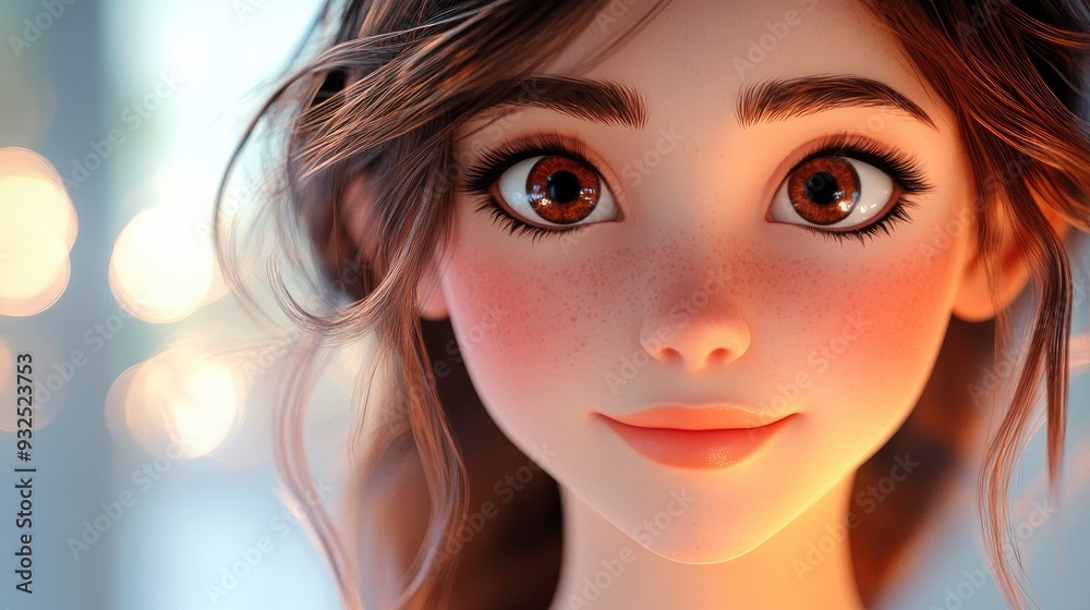 Fototapeta premium 3D Cartoon Closeup of a Stunning Young Lady