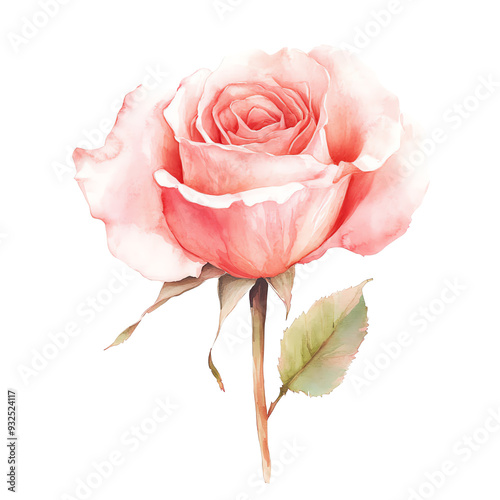 Beautiful watercolor pink rose illustration, delicate and detailed floral artwork, perfect for romantic and artistic designs.