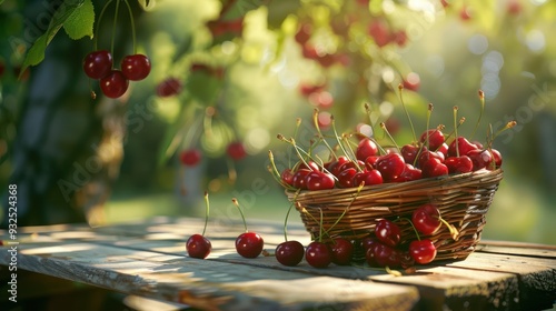 Fresh Cherries in a Basket