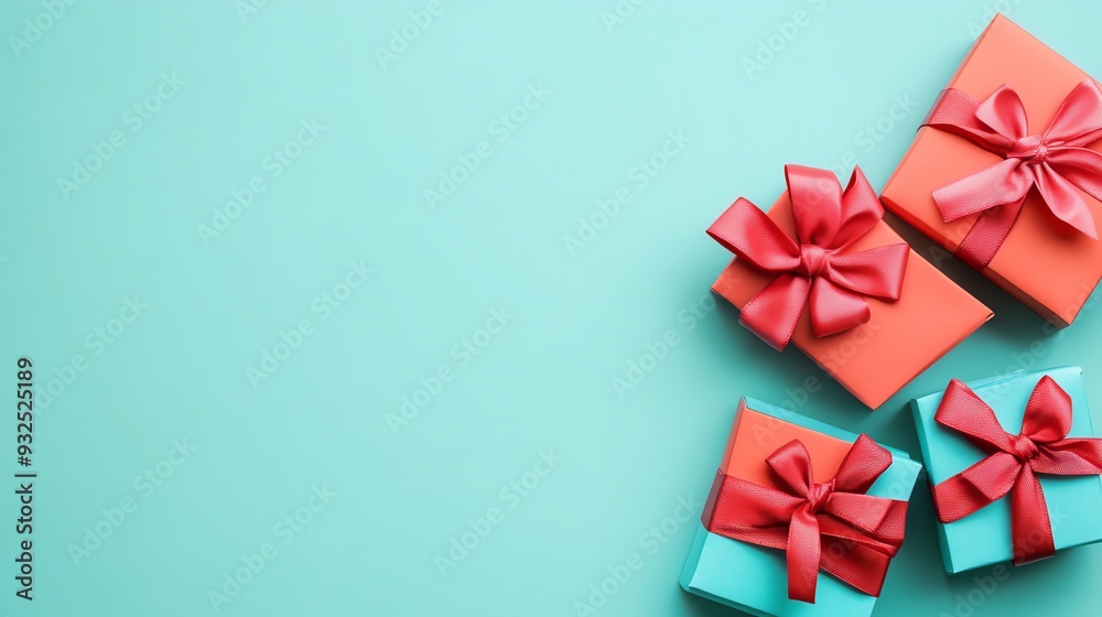 Birthday gift boxes, ribbons and bows, flat design illustration