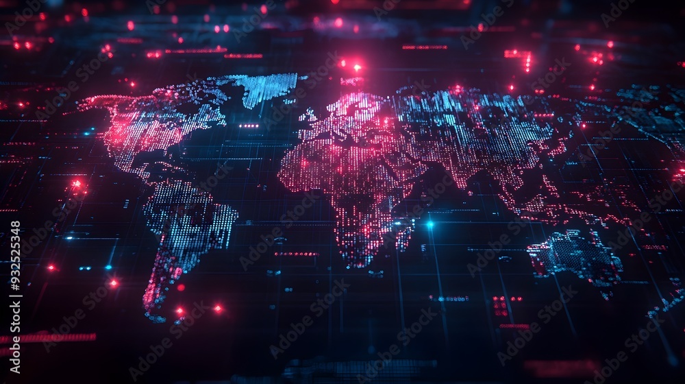 Fototapeta premium Futuristic 3D Search Engine Interface Projecting Holographic Global Data Visualization
