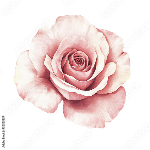 Elegant watercolor illustration of a pink rose in full bloom, ideal for floral designs, wedding themes, and nature-inspired projects.