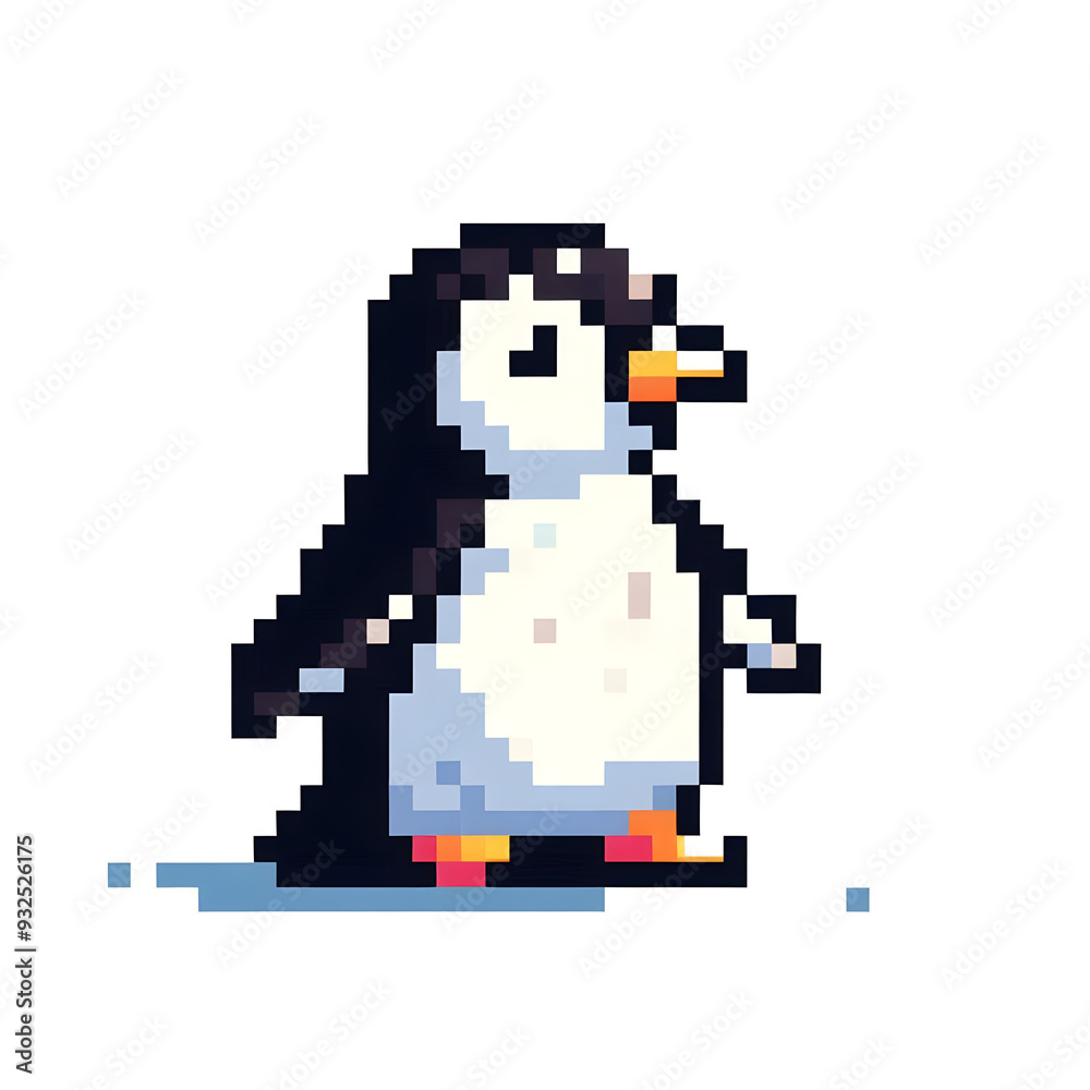 Obraz premium 흰 배경, 펭귄, 픽셀아트 (White background, Penguin, pixel art)